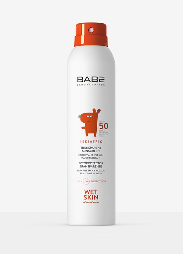 BABE Krem dielli transparent pediatrik për lëkurë të lagur Spf50