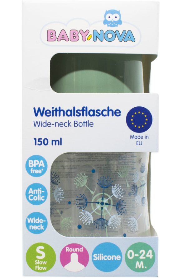 Shishe plastike Baby Nova me gojë të gjerë me thithkë silikoni,150ml